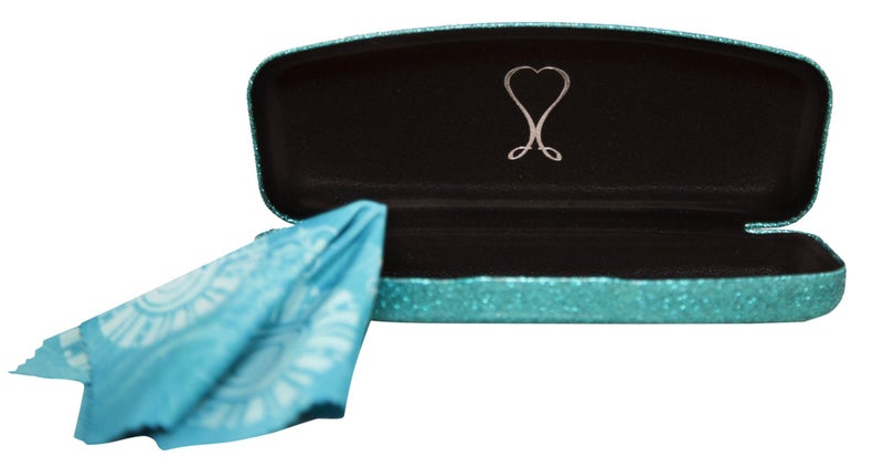 SPUNKYsoul Hard Eyeglass Case for Women â€“ Glitter Hard Shell Glasses Case with Soft Velvet Lining, Embossed Silver Heart & Bonus Designer Cleaning Cloth â€“ Cute, Durable and Stylish Protection - Image 2
